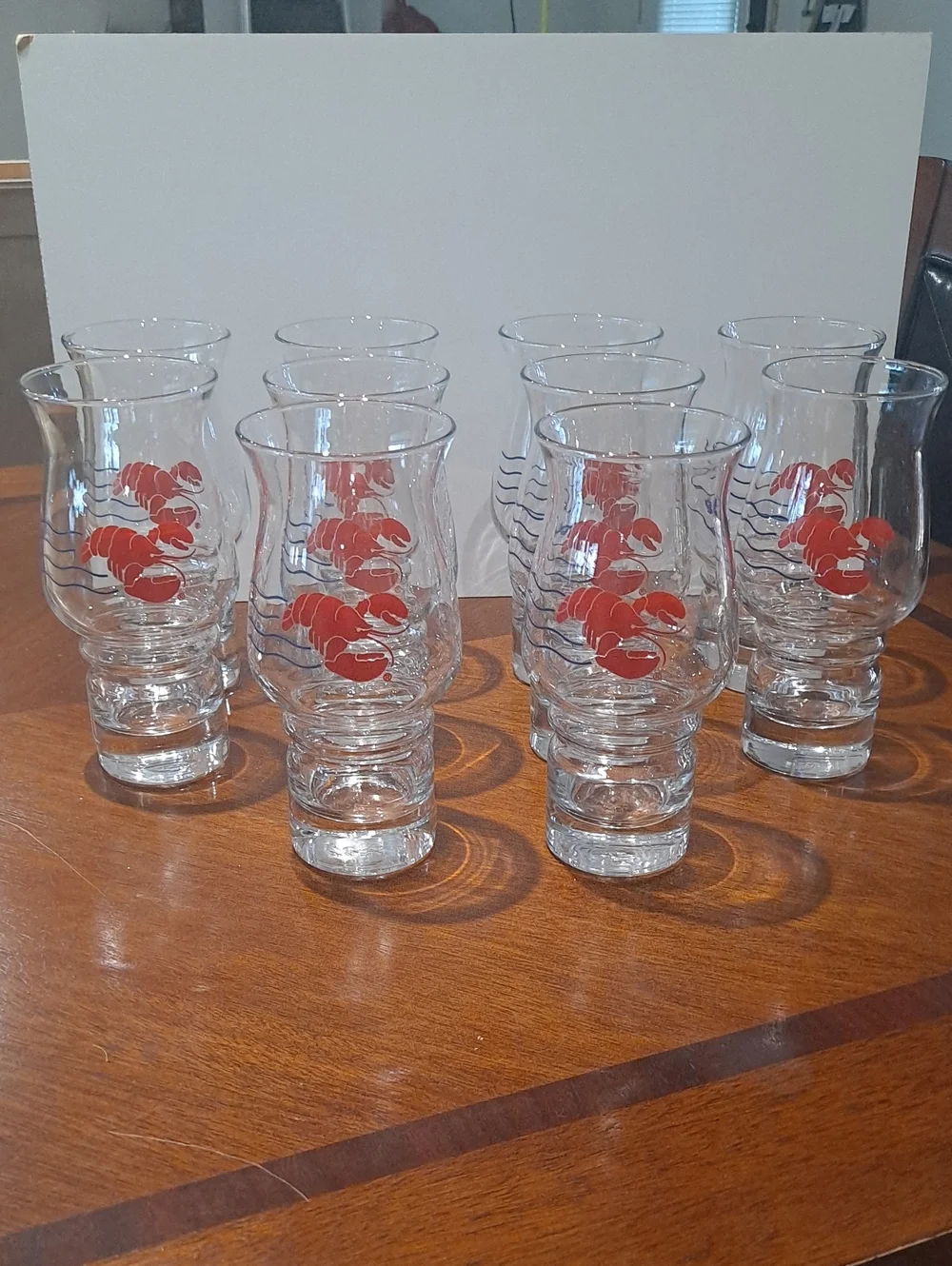 VINTAGE Libbey Clear Glass Tumblers with Red Lobster Motif - Set of 10.   NEW!